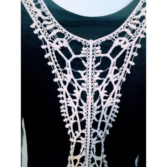 Boutique X-Large Lace Crochet Spine Back-Black-Sheer-Coverup-Swim-Reversible - Picture 6 of 7